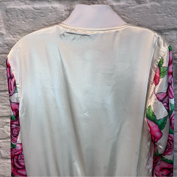 Joyrich Men’s Small Rose City White Satin Bomber Jacket - Floral Sleeves - Picture 4 of 13